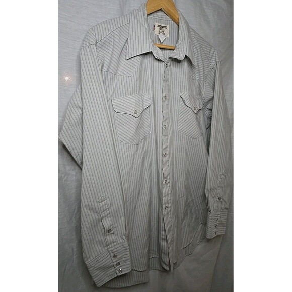 Vintage USA Ruddock Cowboy Western Men's Pearl Snap Pinstriped Shirt 17½ x 35 - Picture 4 of 7